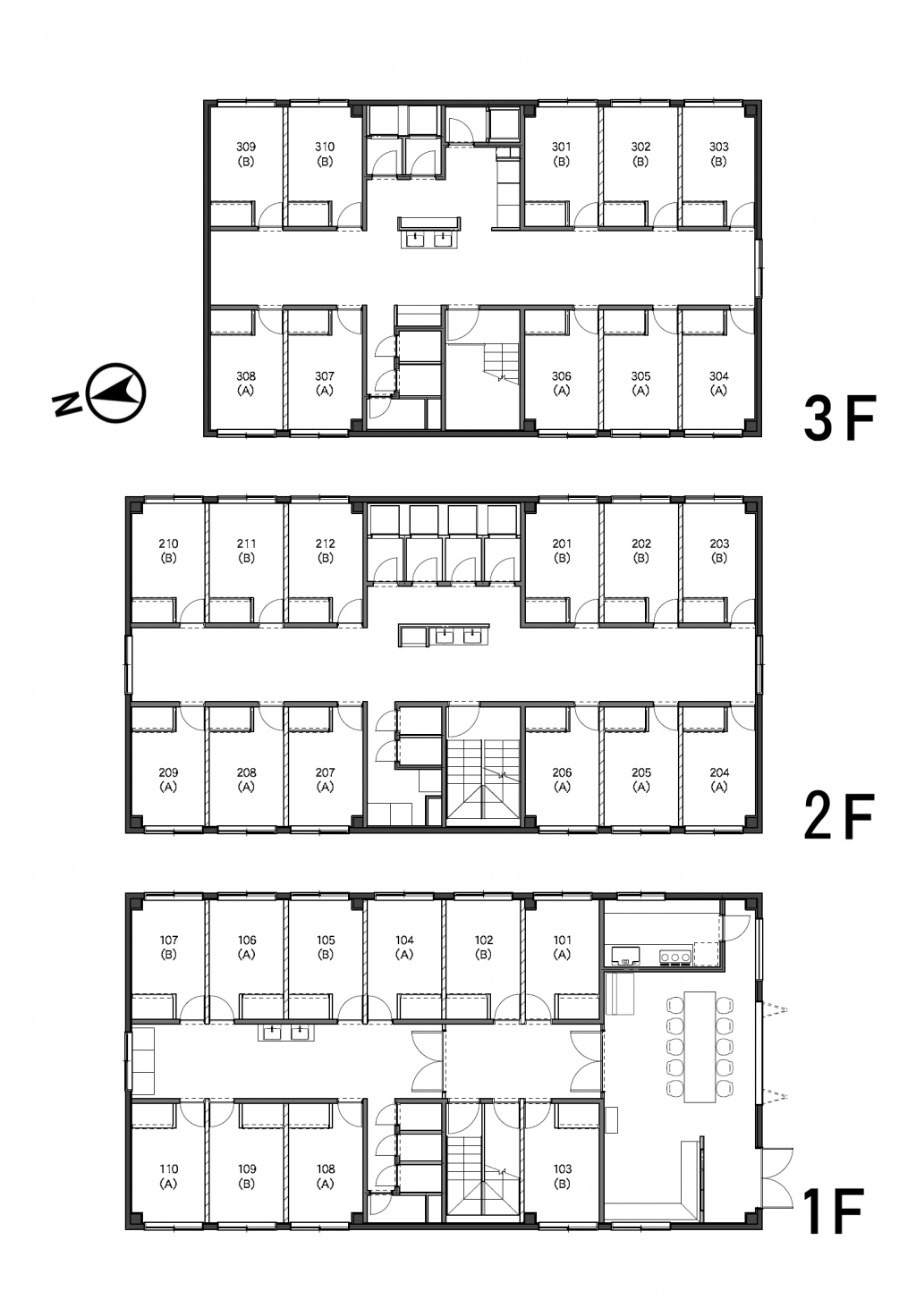 Floorplan (The first and second floor are male and female mixed floor, the third floor is for women only.)
